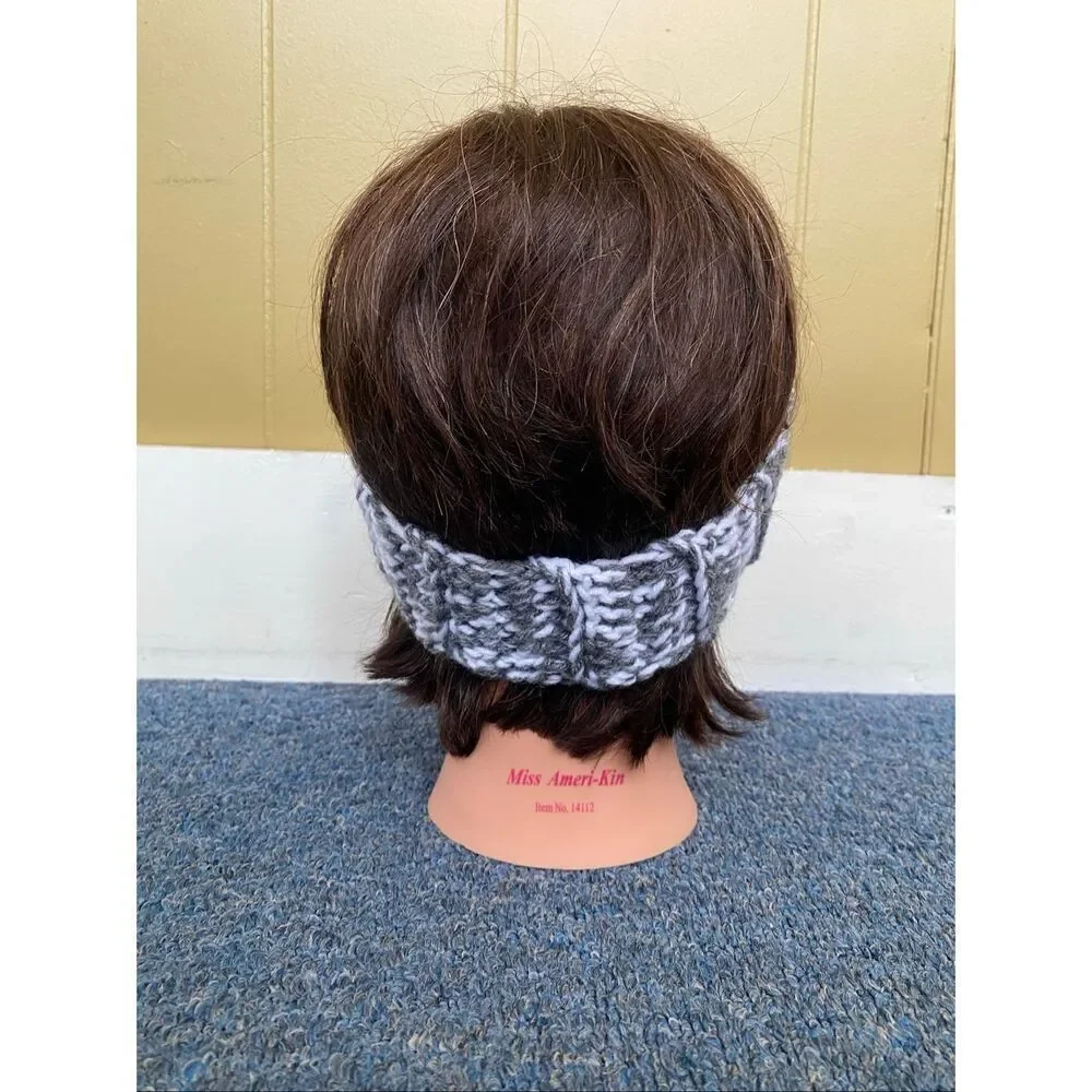 Winter knit headband 2 sizes 5” wide and 3” width grey & white